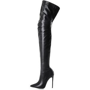 YingLan Womens Size 13 Black Faux Leather 5" Heel Over the Knee Thigh High Boots